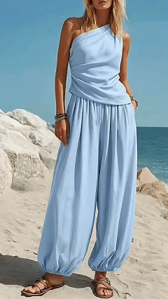 Women's Sleeveless Vest and Loose High-Waisted Trousers Two-Piece Set