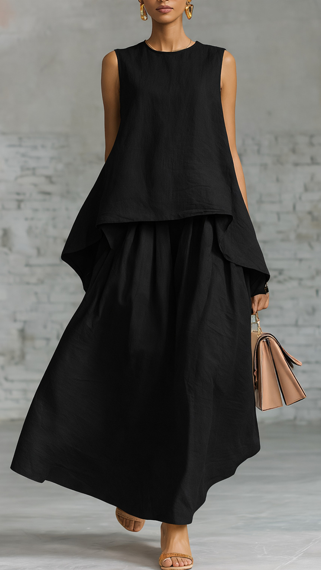 Women's Cotton-Blend Sleeveless Top and Maxi Skirt Set