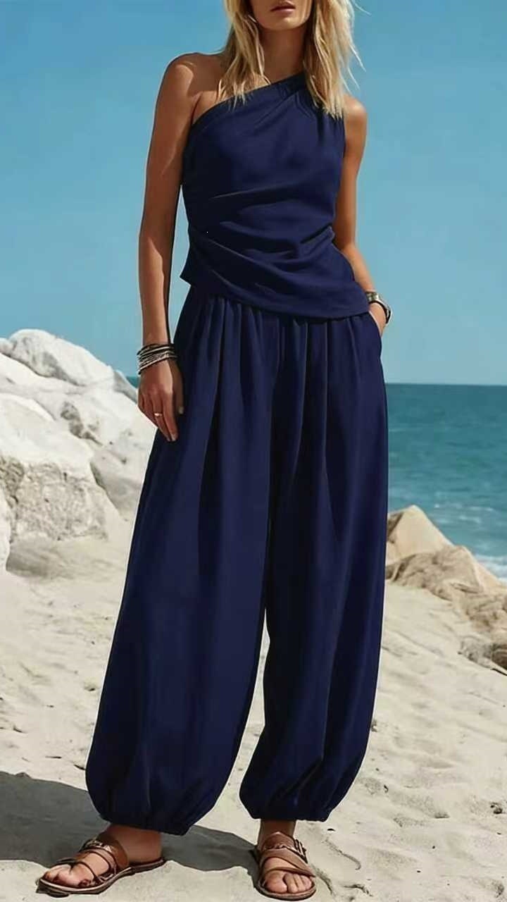 Women's Sleeveless Vest and Loose High-Waisted Trousers Two-Piece Set