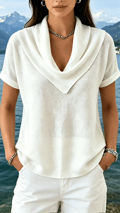 Women's Cowl Neck Cotton-Blend Short-Sleeve Top