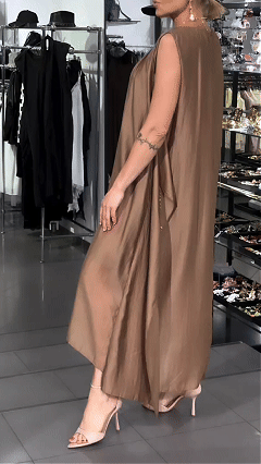 Women's Solid Color Loose Casual Chain Waist Elegant Dress