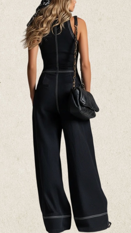 Women's Stylish & Elegant Sleeveless Wide-Leg Jumpsuit with Front Zipper