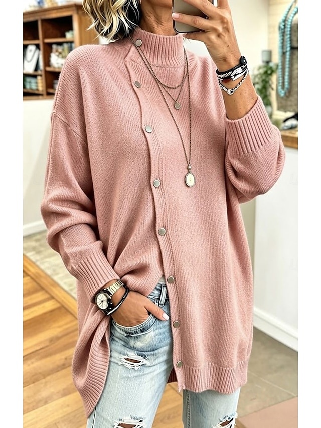 Women's Turtleneck Sweater Cardigan Sweater Cable Knit Sweater