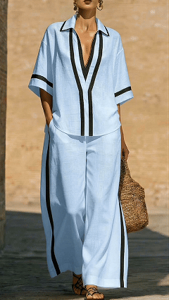 Women's Cotton-Blend Contrast Trim Co-Ord Set