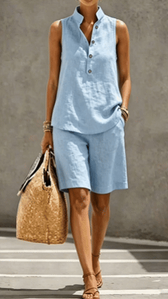 Casual And Comfortable Linen-cotton Sleeveless Top And Shorts Two-piece Set
