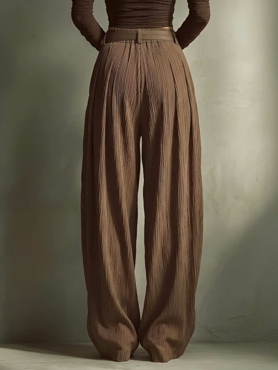 Women's Fashionable And Sexy Dark Brown Wide-leg Trousers (belt Not Included) 