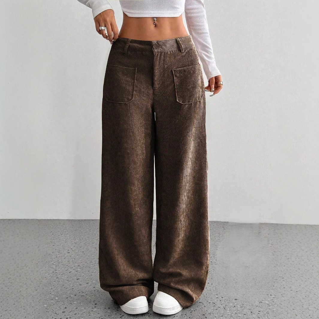 Women's Wide Leg Chinos Vintage Fashion Streetwear Full Length Medium Waist Plain Pocket Comfort Inelastic Casual Daily Streetwear