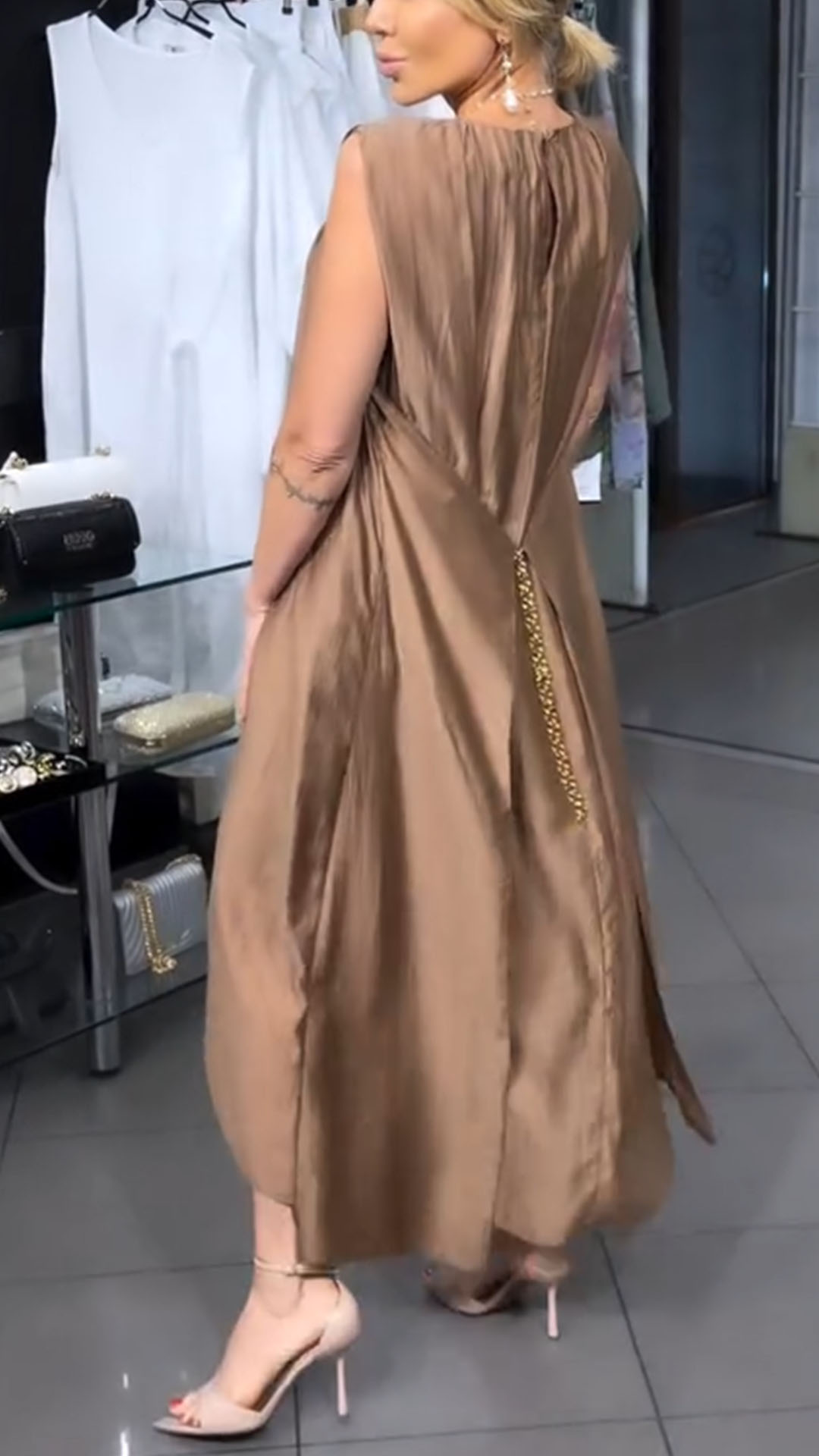 Women's Solid Color Loose Casual Chain Waist Elegant Dress