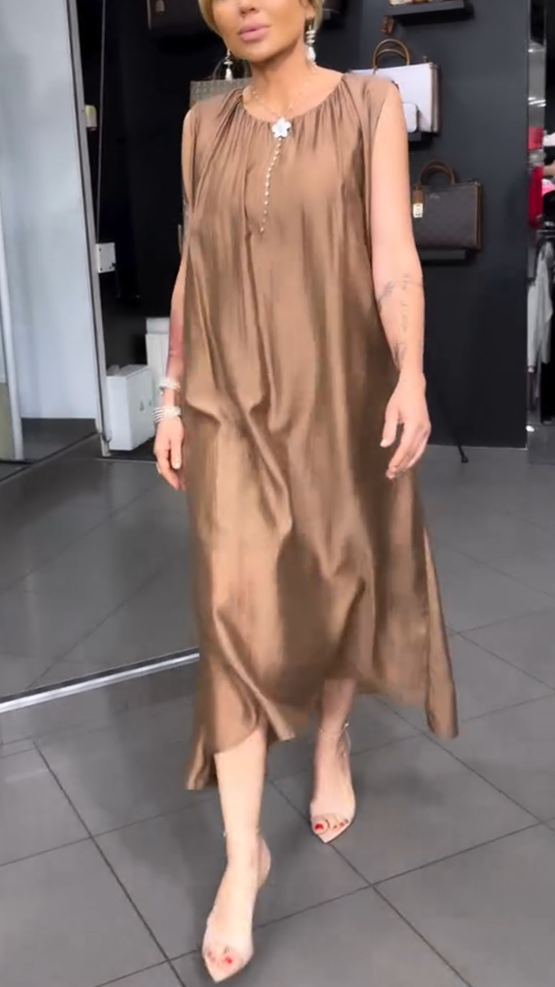 Women's Solid Color Loose Casual Chain Waist Elegant Dress