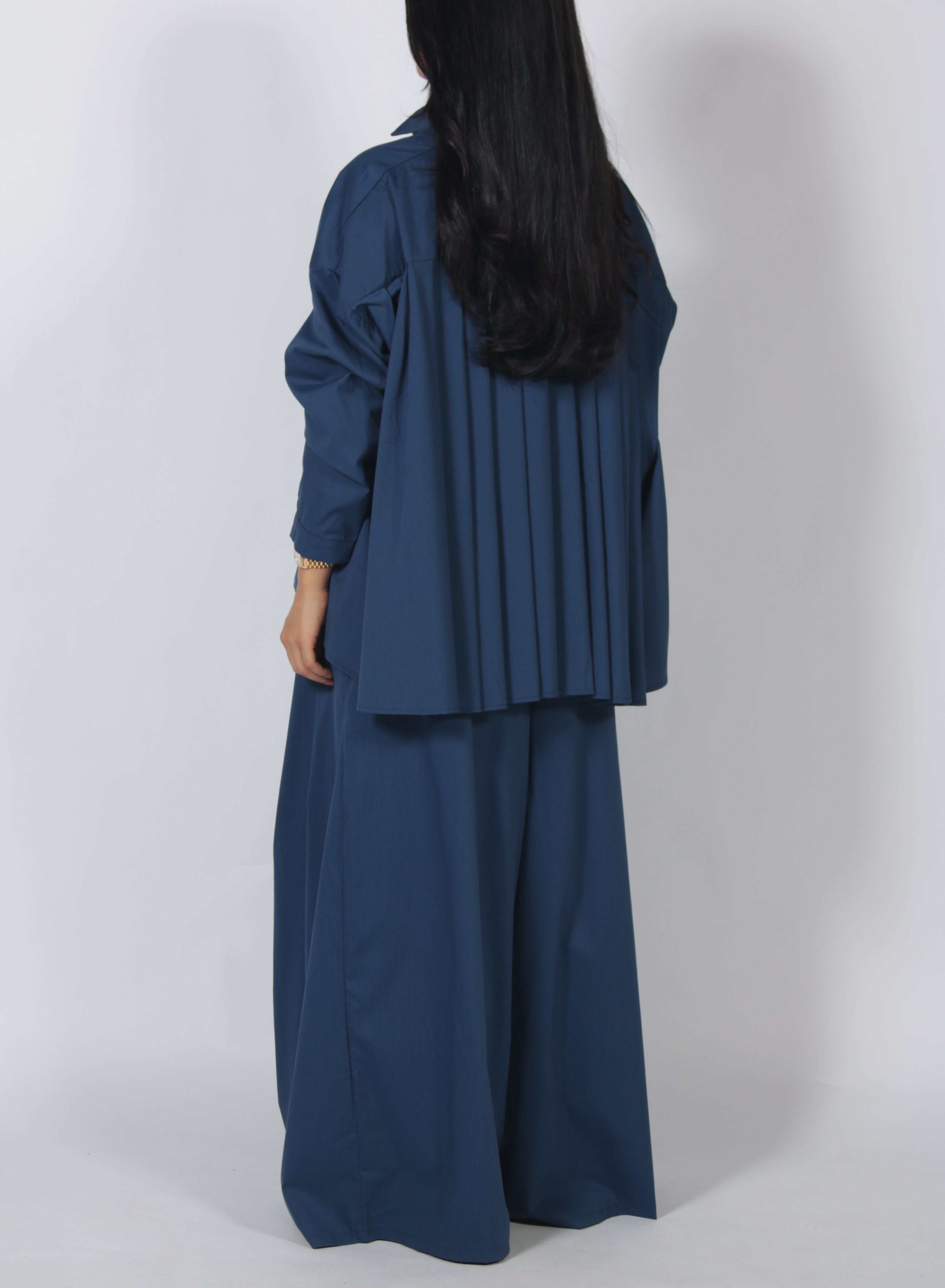 Relaxed Stand Collar Top & Wide Leg Pants Set
