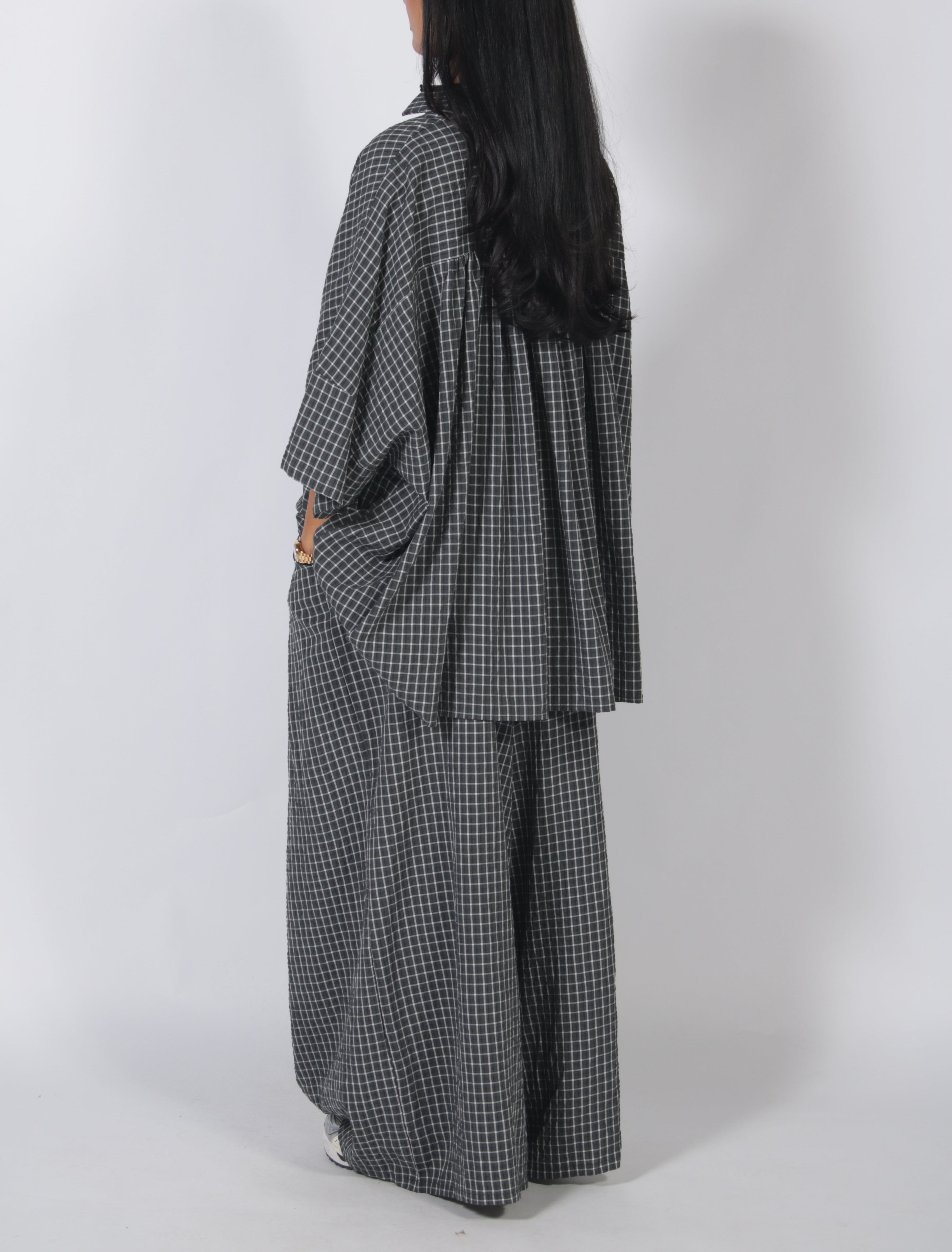 Oversized Plaid Shirt & Wide Leg Pants Set