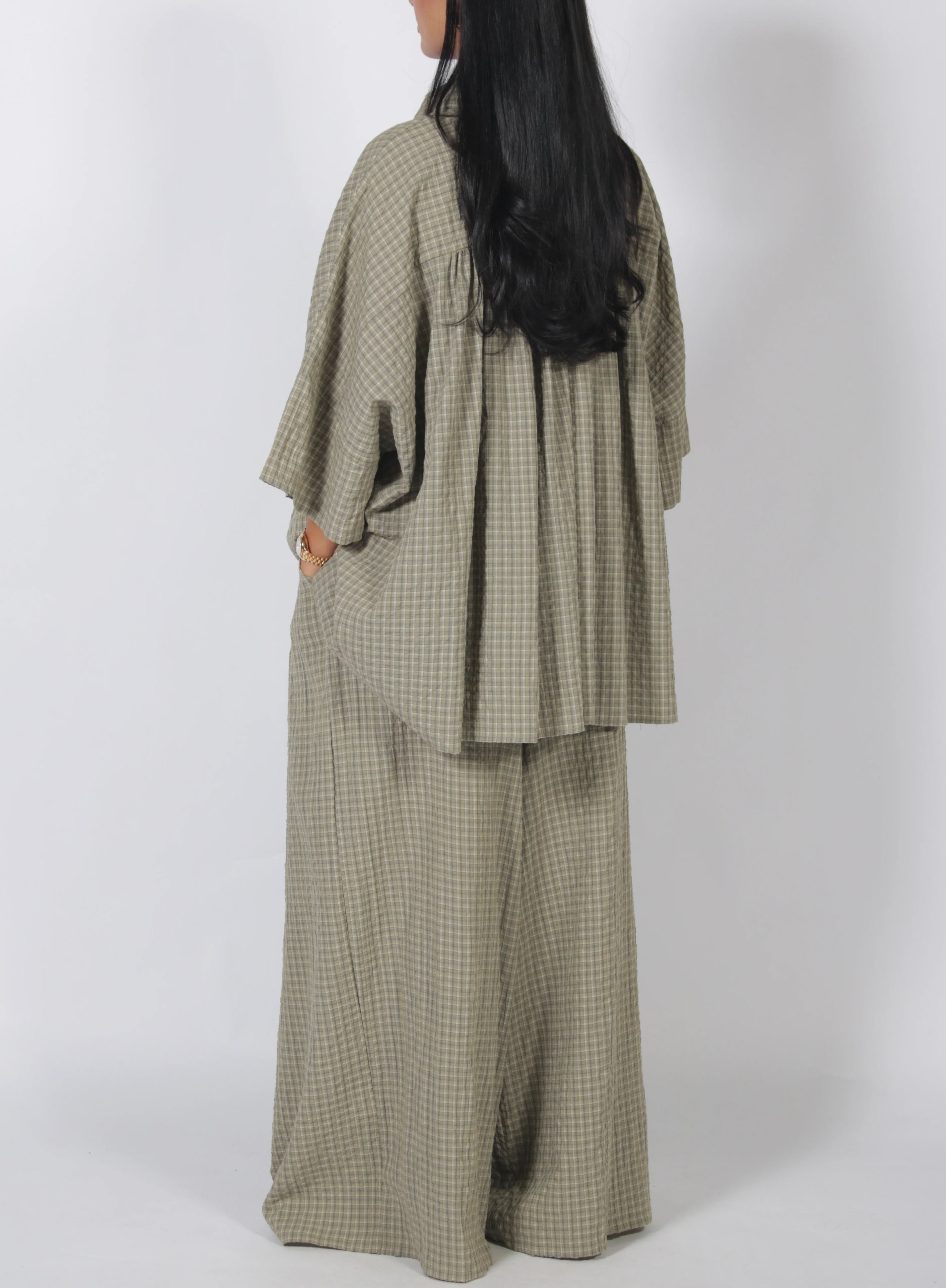 Oversized Plaid Shirt & Wide Leg Pants Set