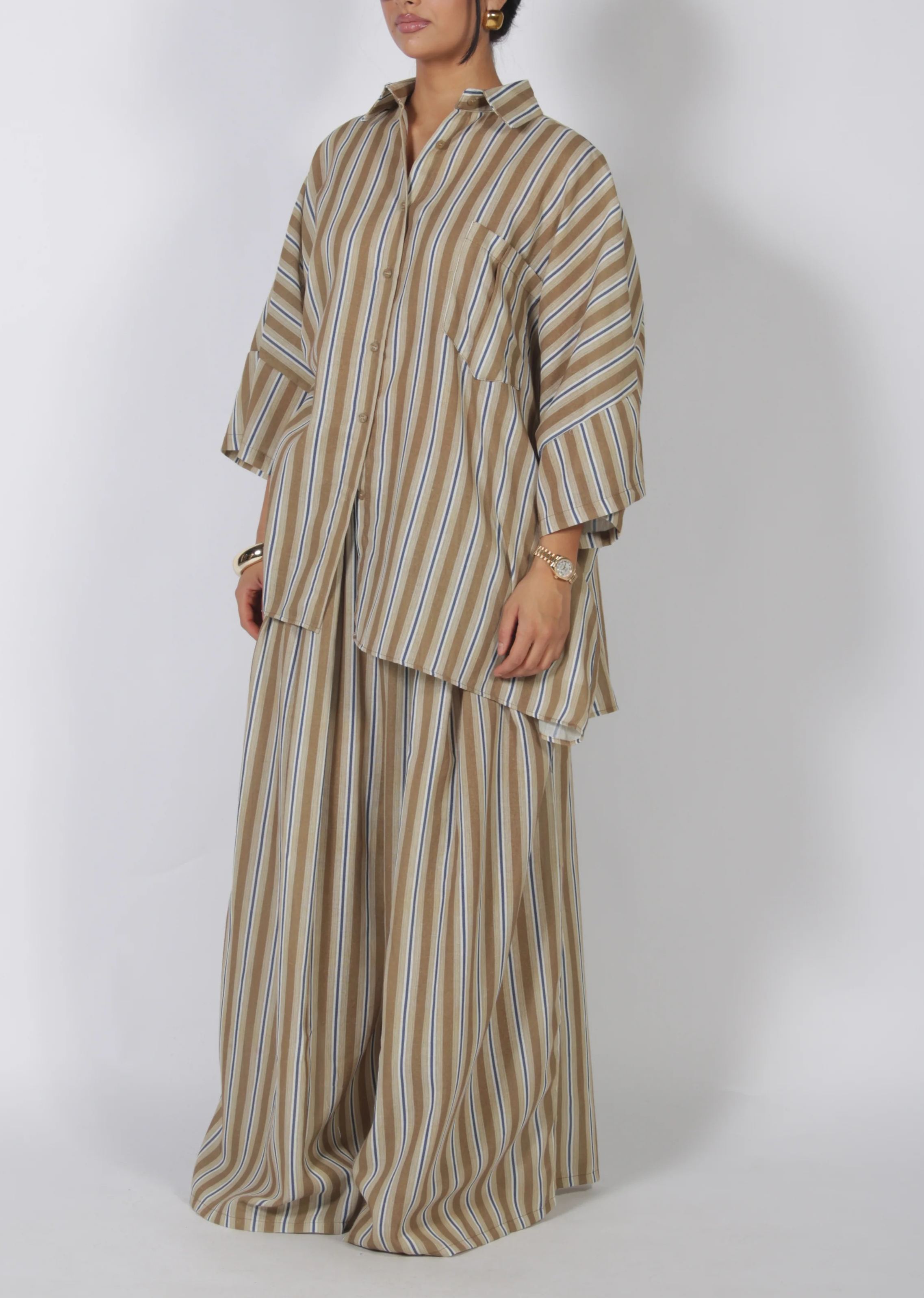 Oversized Striped Shirt & Wide Leg Pants Set