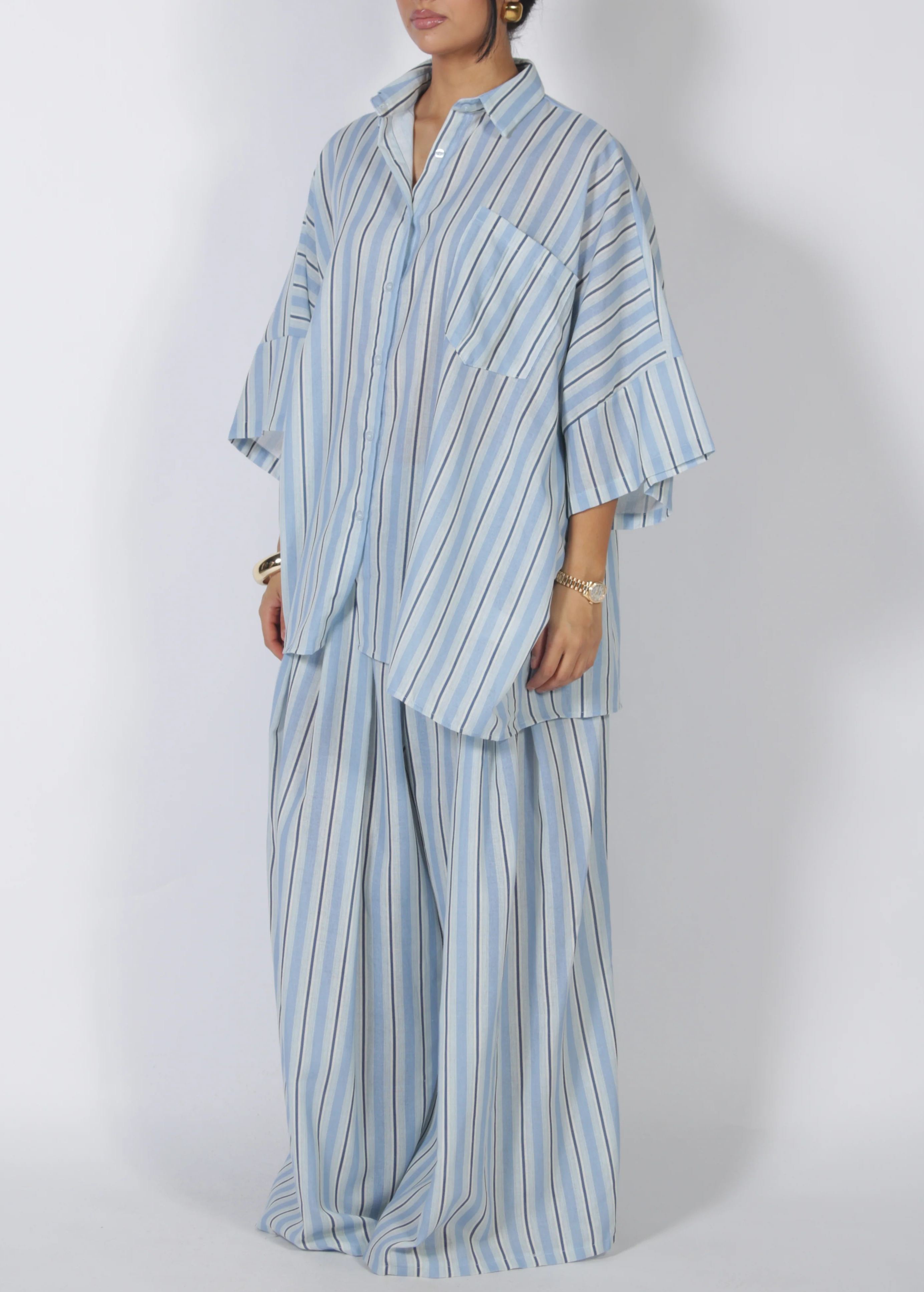 Oversized Striped Shirt & Wide Leg Pants Set