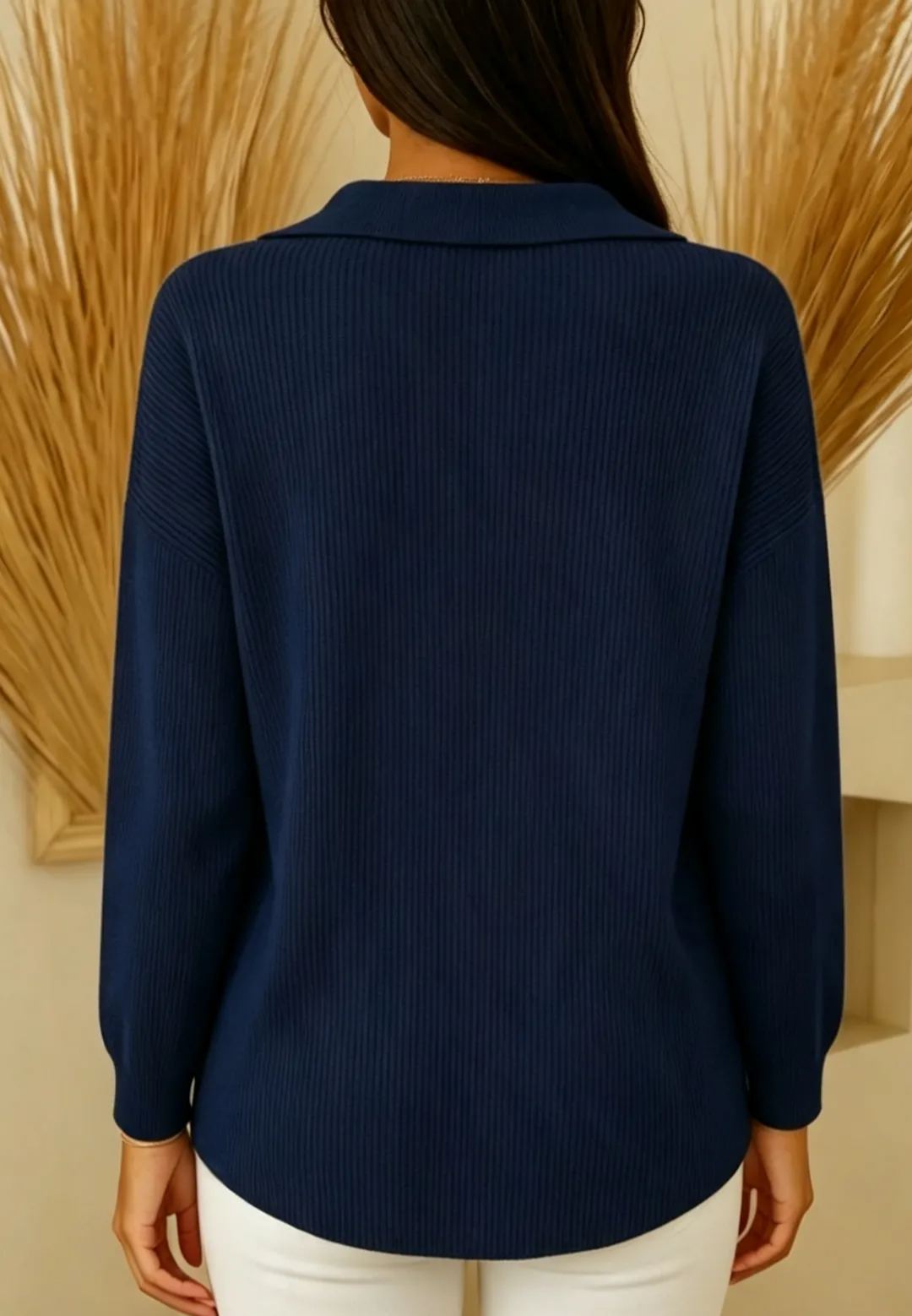 Women's Bow Tie Neck Knit Sweater, Relaxed Fit Long Sleeve Pullover Top