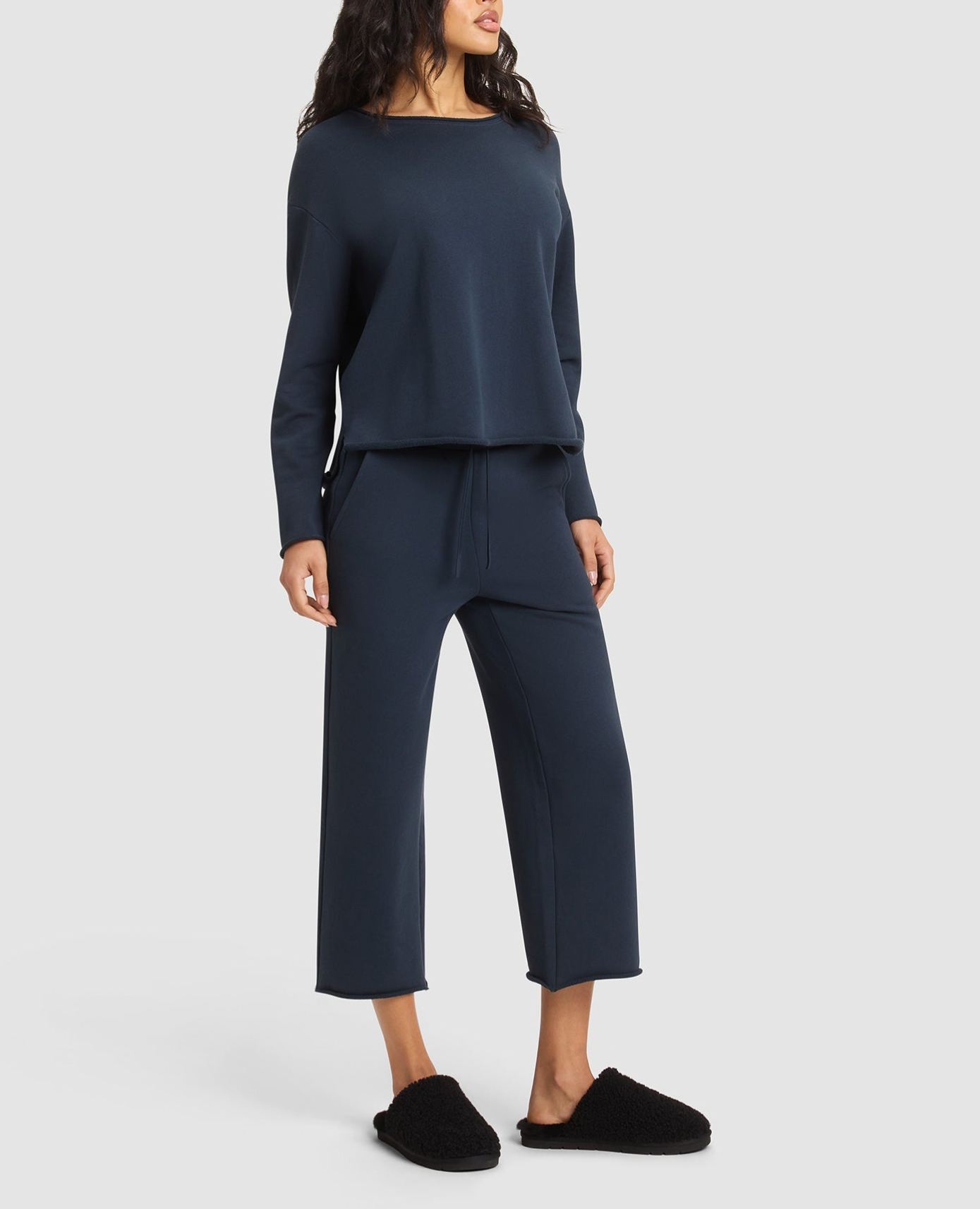 Women’s Casual Knit 2 Piece Set Relaxed Long Sleeve Top & Straight Leg Pants Lounge Outfit