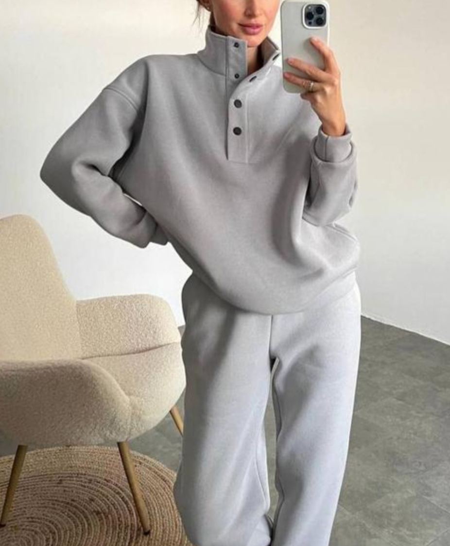 Women’s High Neck Quarter Zip Lounge Set Relaxed Sweatshirt & Jogger Pants 2 Piece Outfit