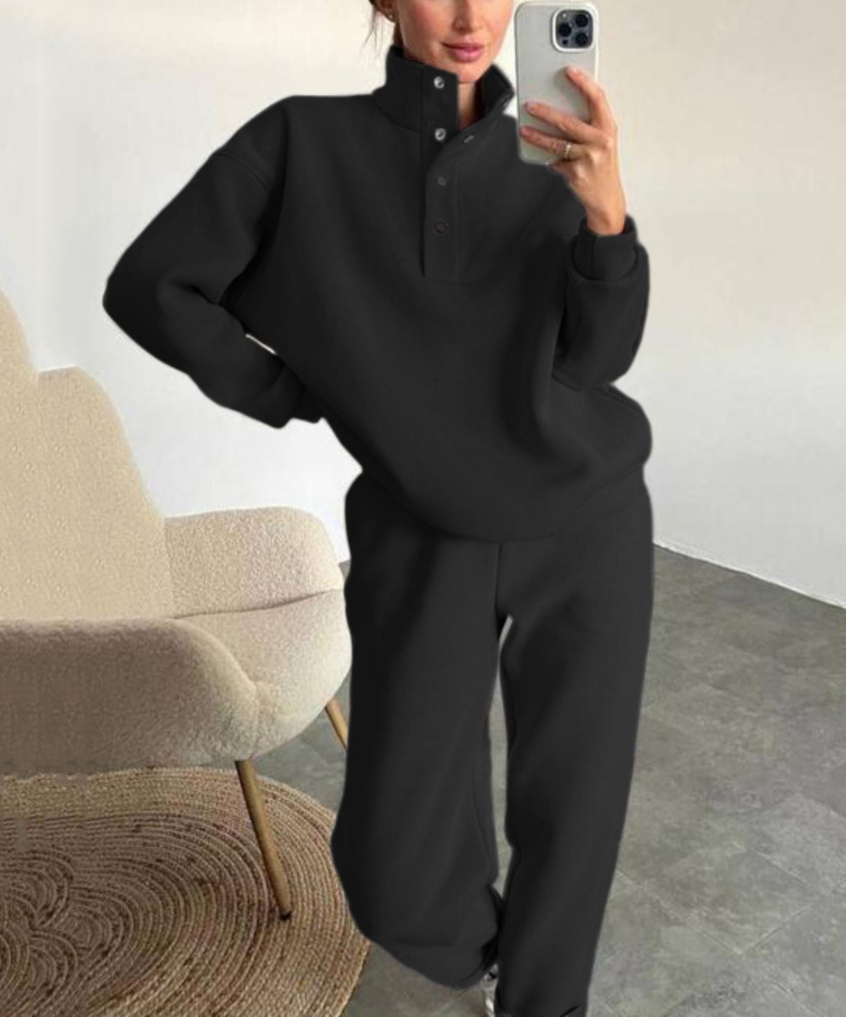 Women’s High Neck Quarter Zip Lounge Set Relaxed Sweatshirt & Jogger Pants 2 Piece Outfit