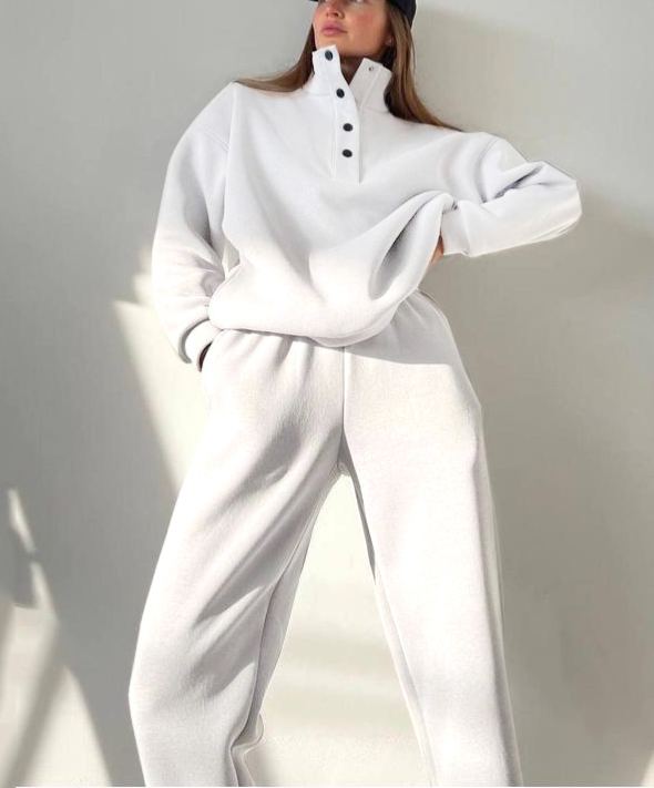 Women’s High Neck Quarter Zip Lounge Set Relaxed Sweatshirt & Jogger Pants 2 Piece Outfit