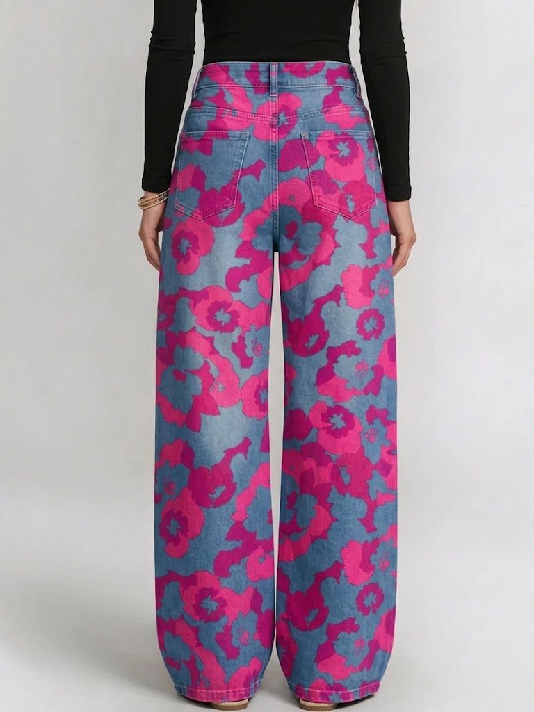 Women's Abstract Art Patterns Print Loose-fit Jeans