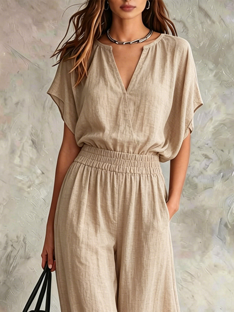 Women's Art Comfortable Casual Stylish Top And Pants Cotton Linen Two-piece Set