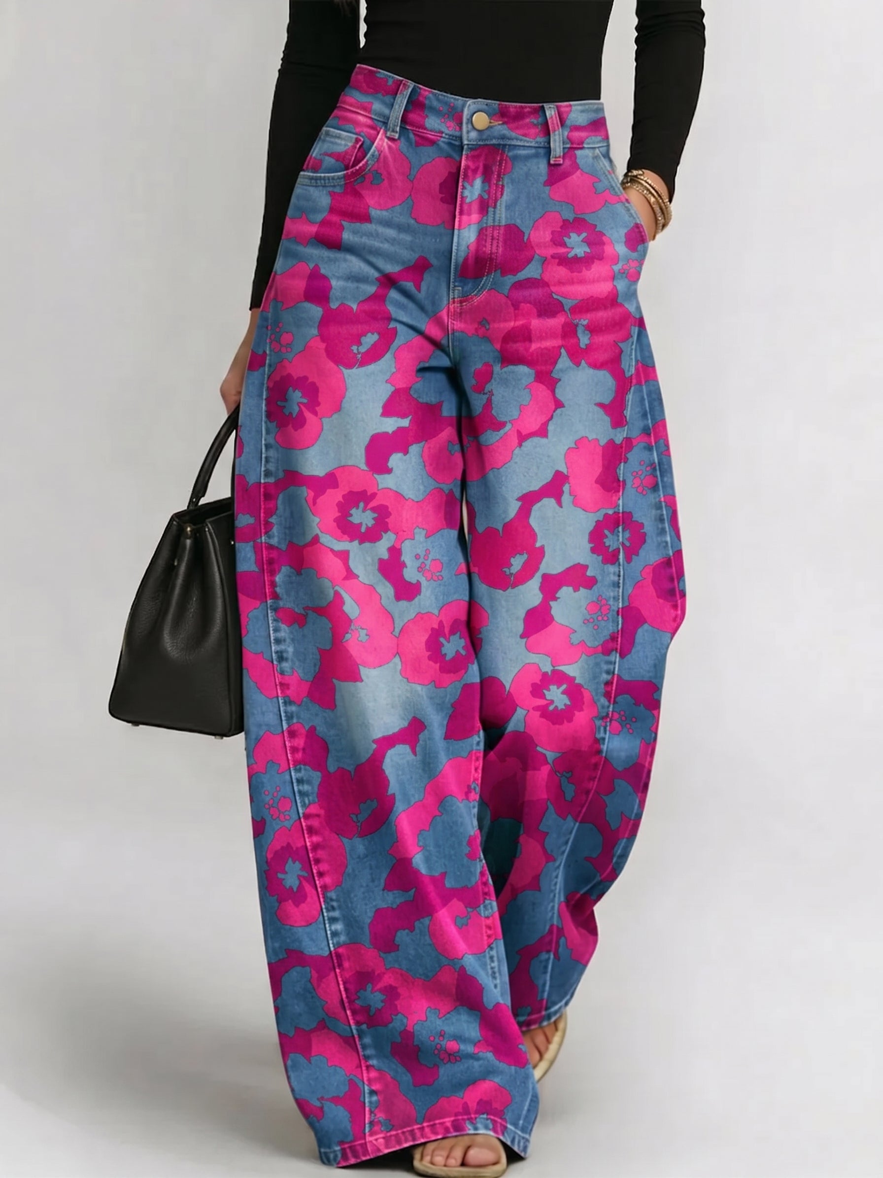 Women's Abstract Art Patterns Print Loose-fit Jeans