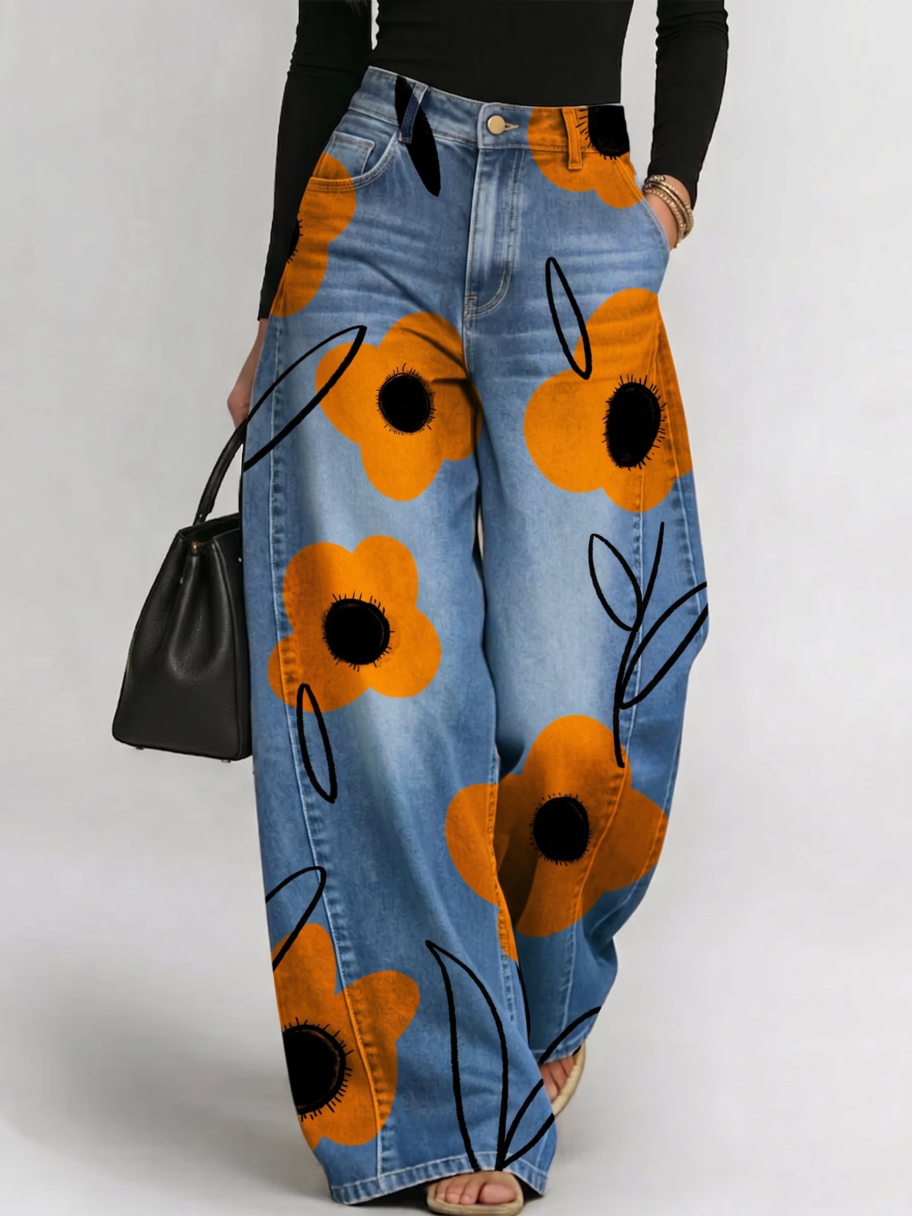 Women's Vintage Florals Print Loose-fit Jeans