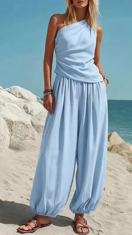Women's Sleeveless Vest and Loose High-Waisted Trousers Two-Piece Set