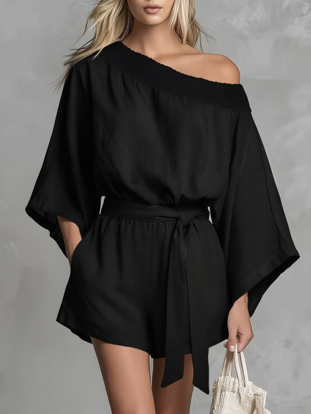 Women Effortless One-Shoulder Belted Romper