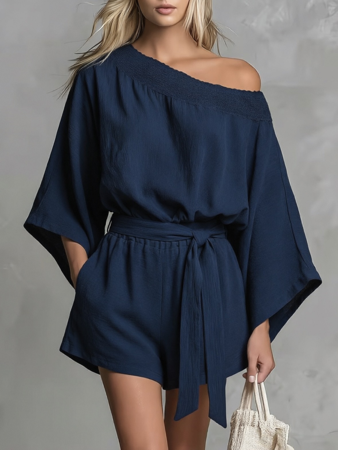 Women Effortless One-Shoulder Belted Romper