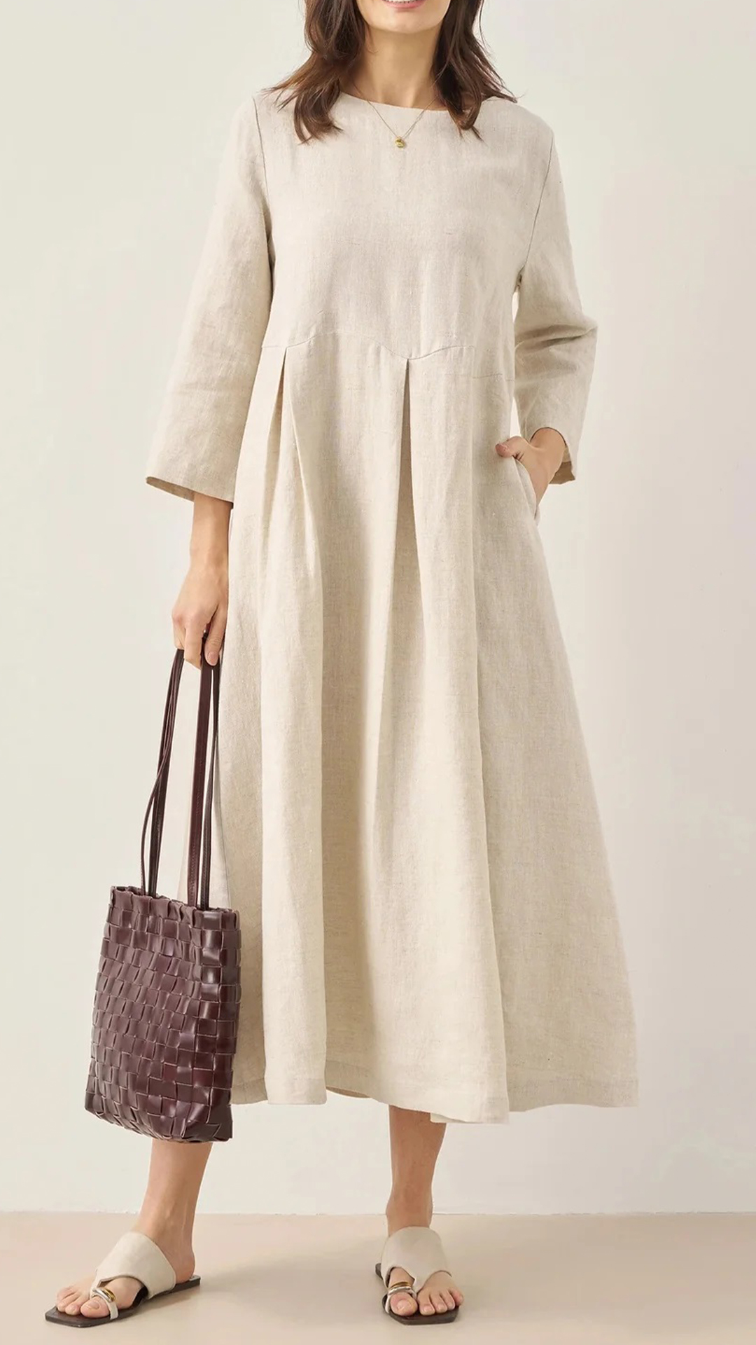 [Copy]Loose-fitting Batwing Sleeve Cotton Linen  Dress