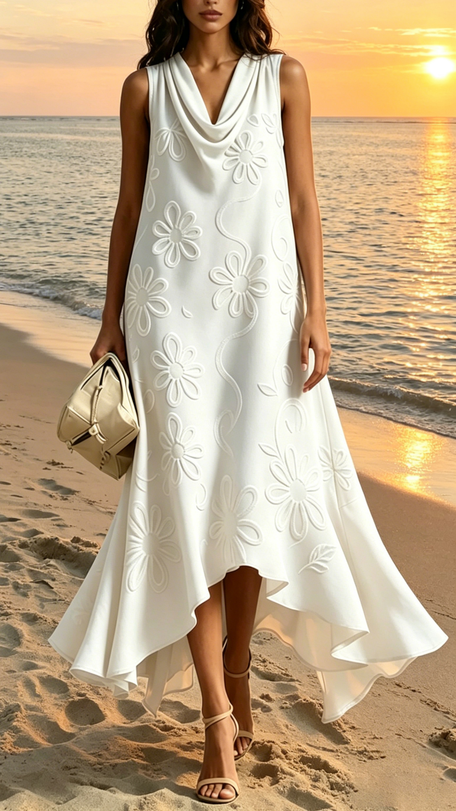 Women's Sleeveless Floral Cowl-Neck Dress