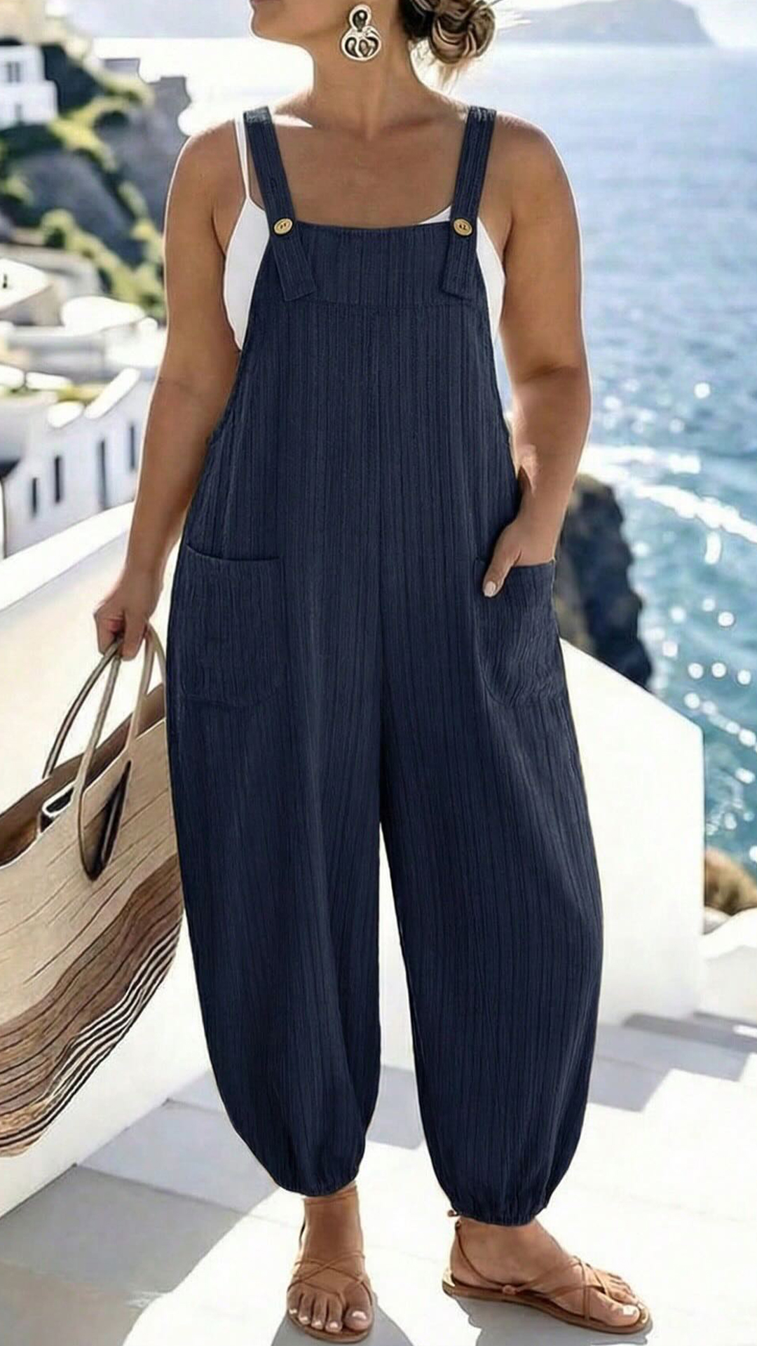 Women's Loose-Fit Polyester Jumpsuit with Harem Pants