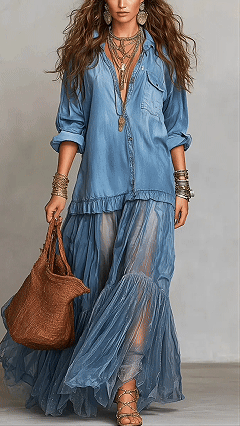 Women's Cotton-Blend Denim-Look Shirt Dress
