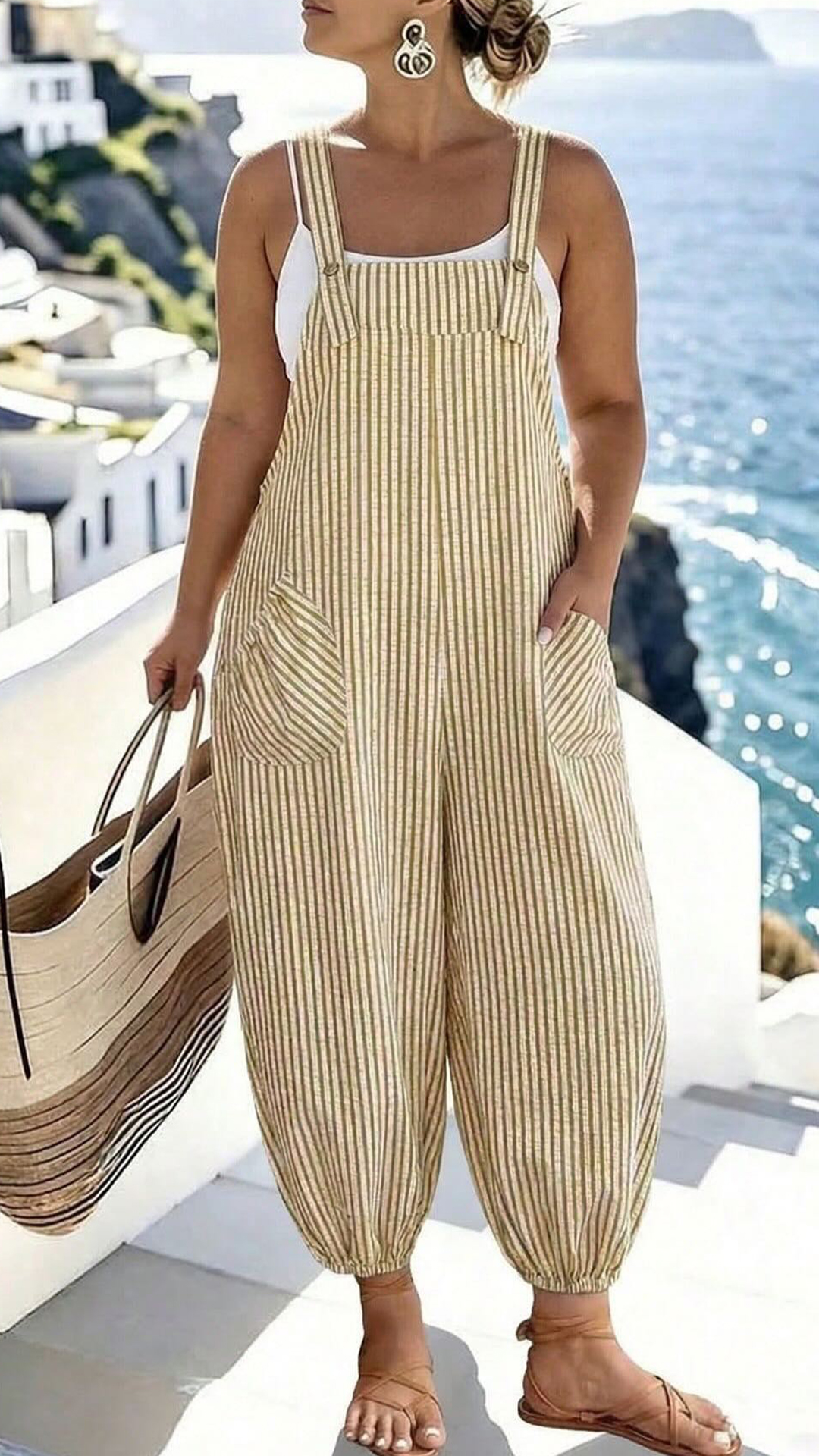 Women's Loose-Fit Polyester Jumpsuit with Harem Pants