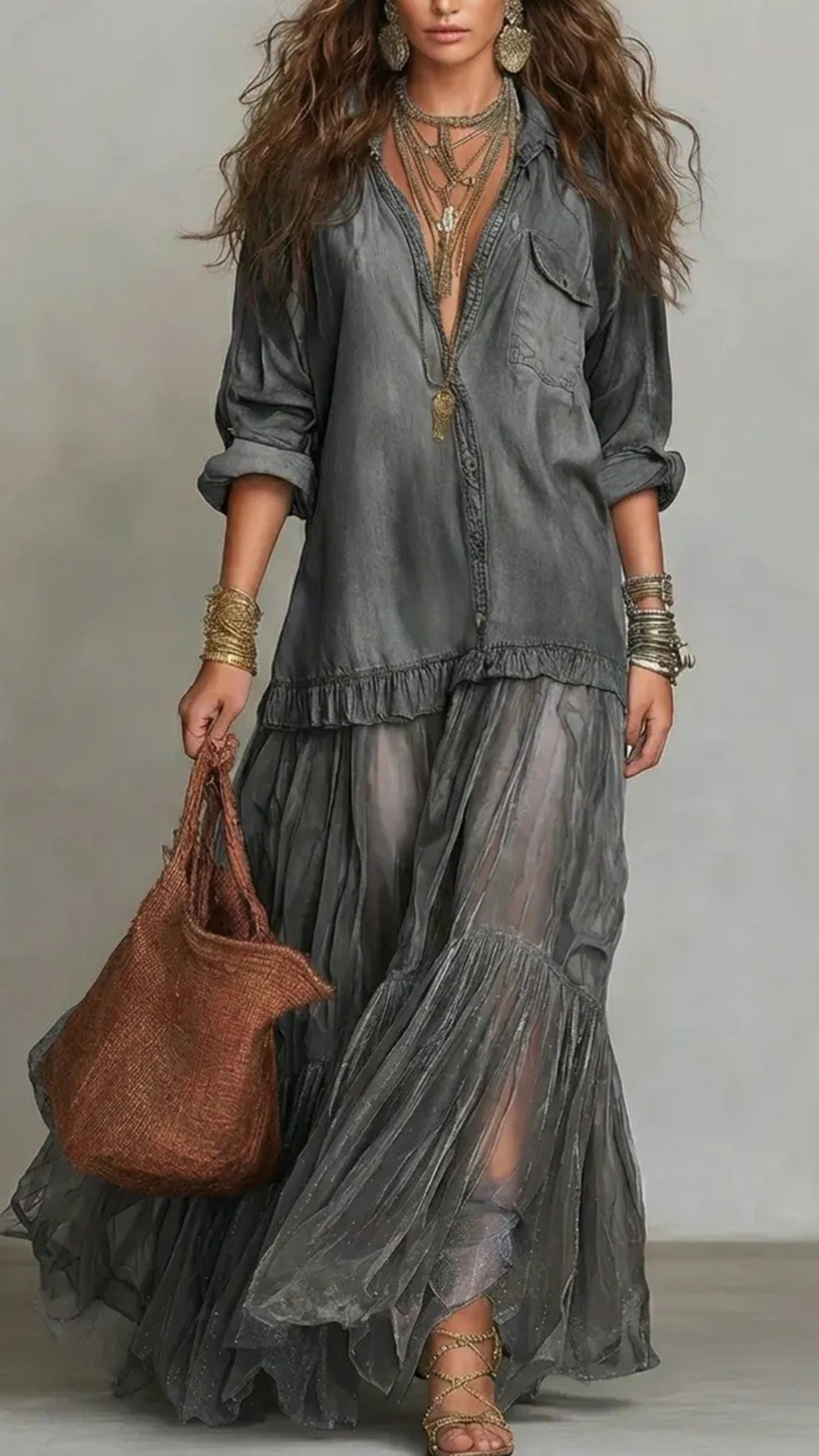 Women's Cotton-Blend Denim-Look Shirt Dress