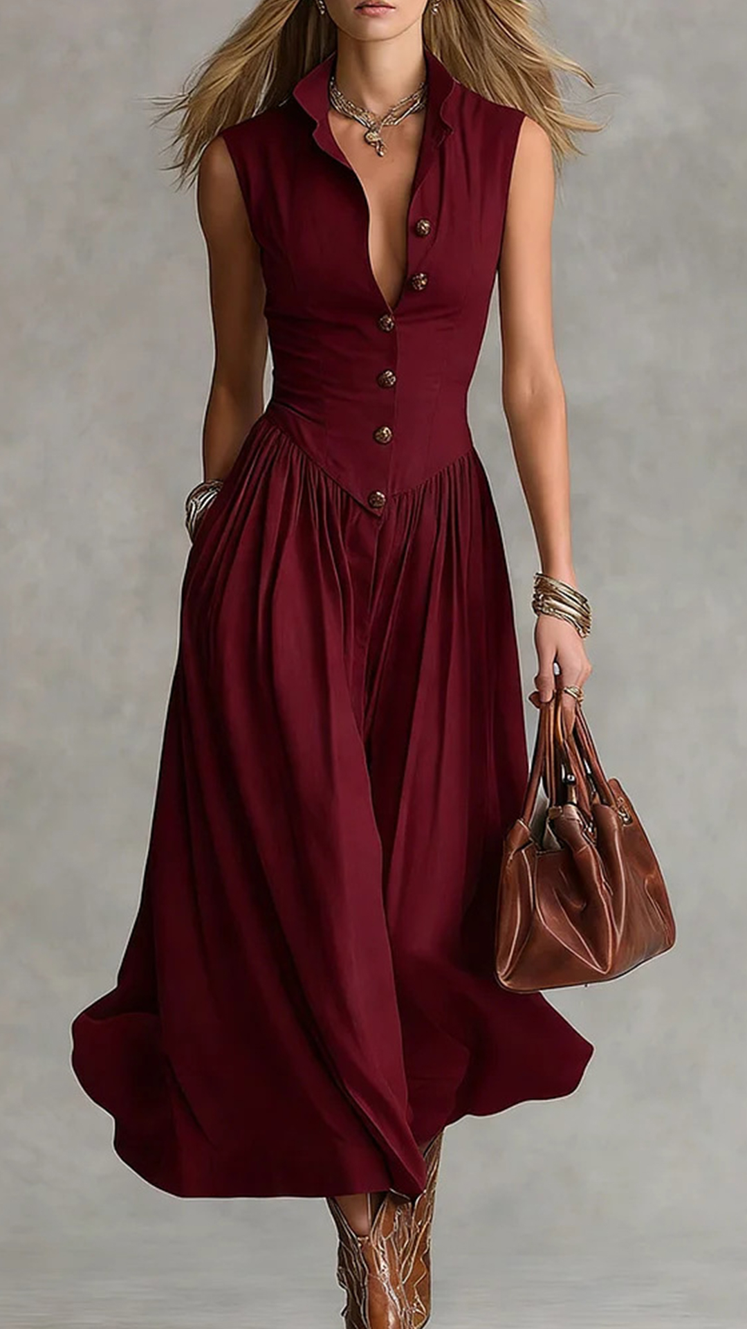 Women's Cotton-Blend Waisted Sleeveless Shirtdress