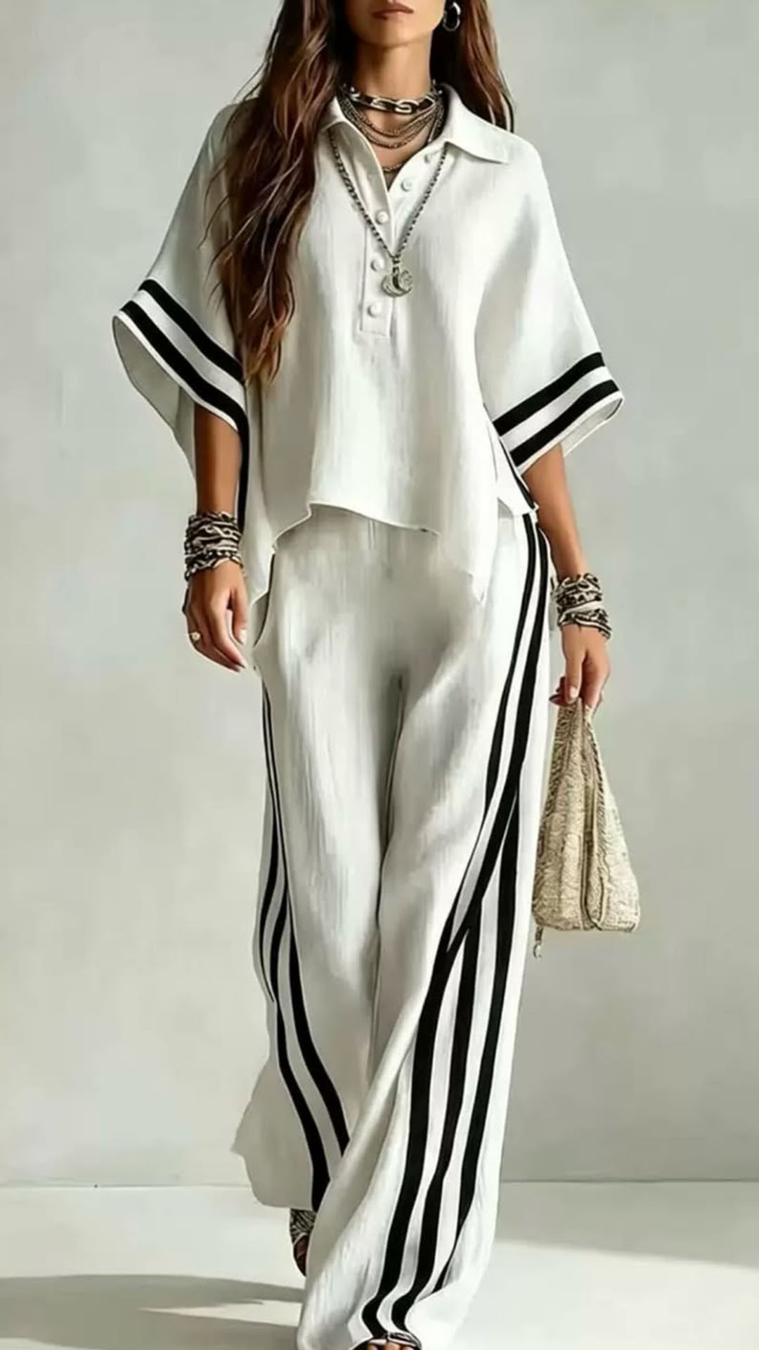 Women Relaxed Striped Two-Piece Lounge Set