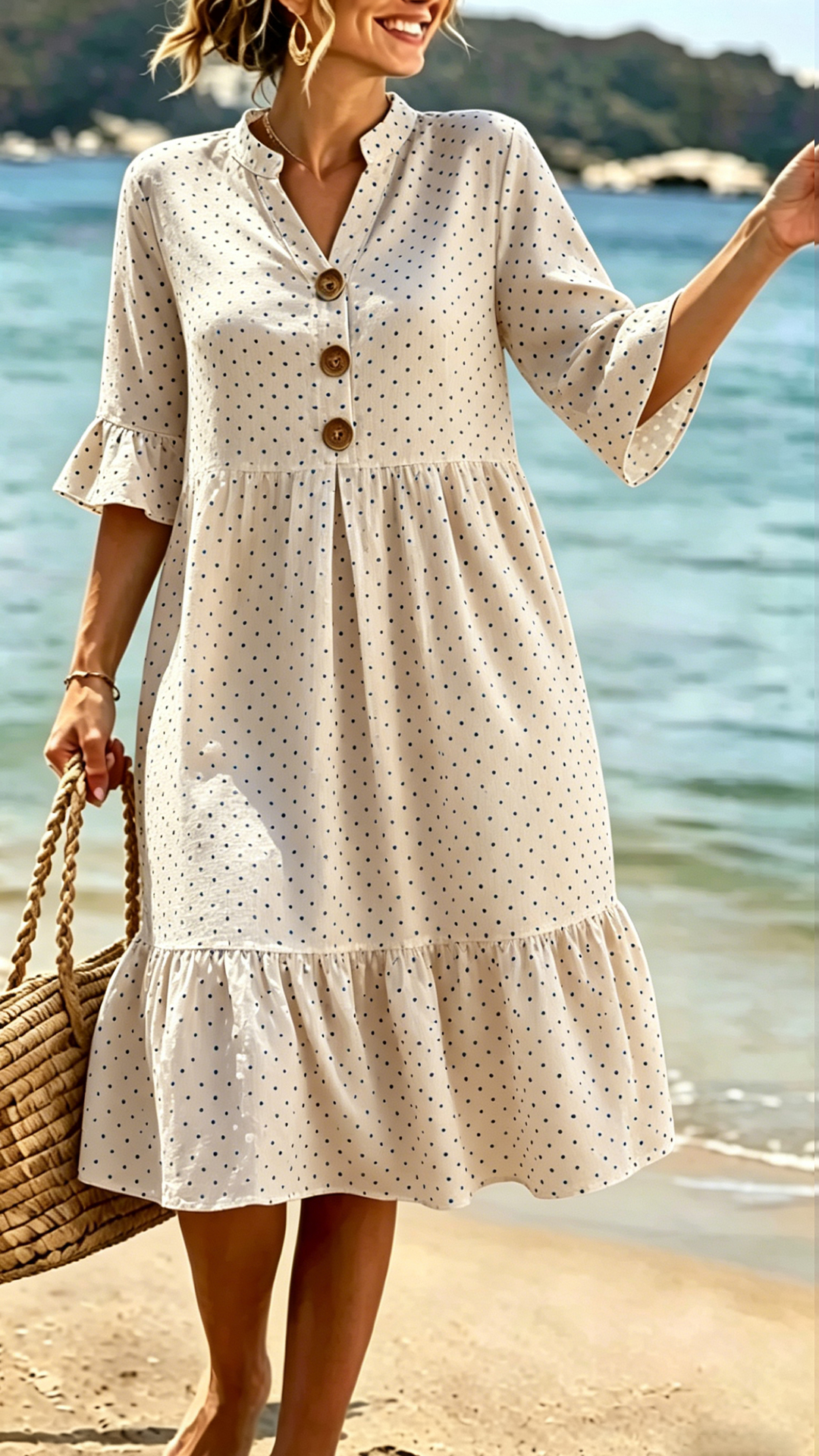 Women's Cotton-Blend Polka Dot Ruffle Hem Dress