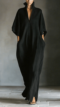Women's Bamboo Fiber Stand Collar V-Neck Loose Caftan