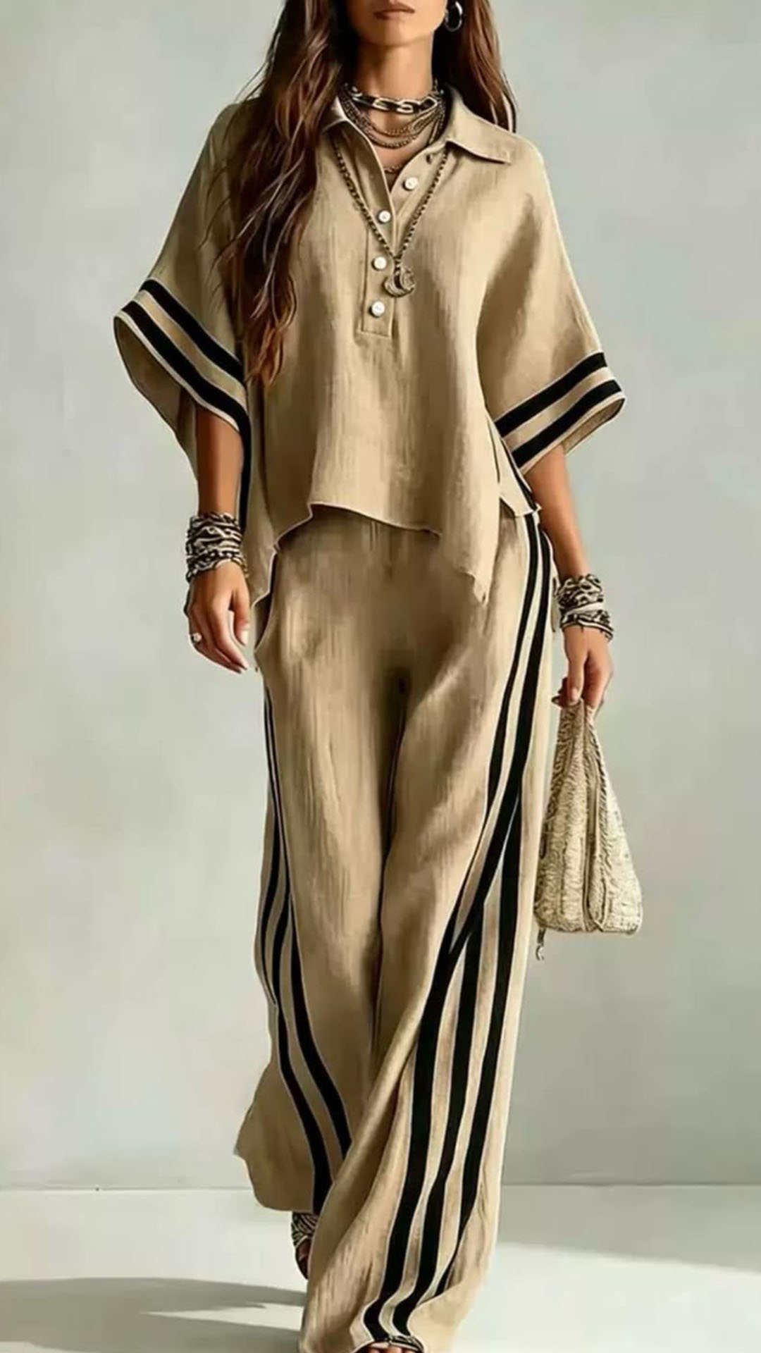 Women Relaxed Striped Two-Piece Lounge Set