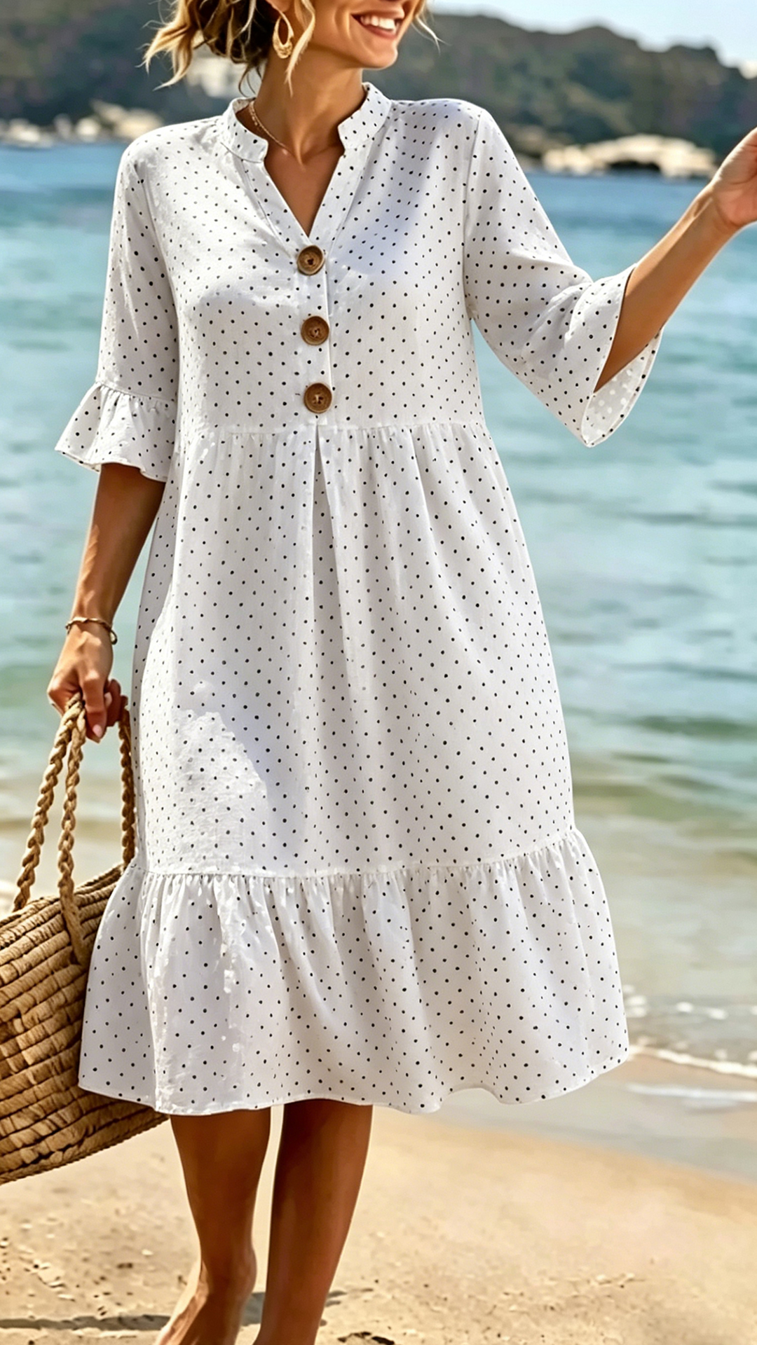 Women's Cotton-Blend Polka Dot Ruffle Hem Dress