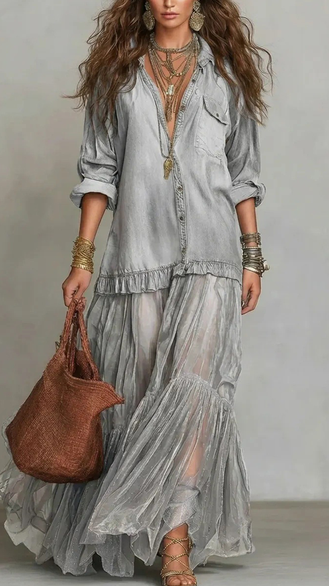 Women's Cotton-Blend Denim-Look Shirt Dress