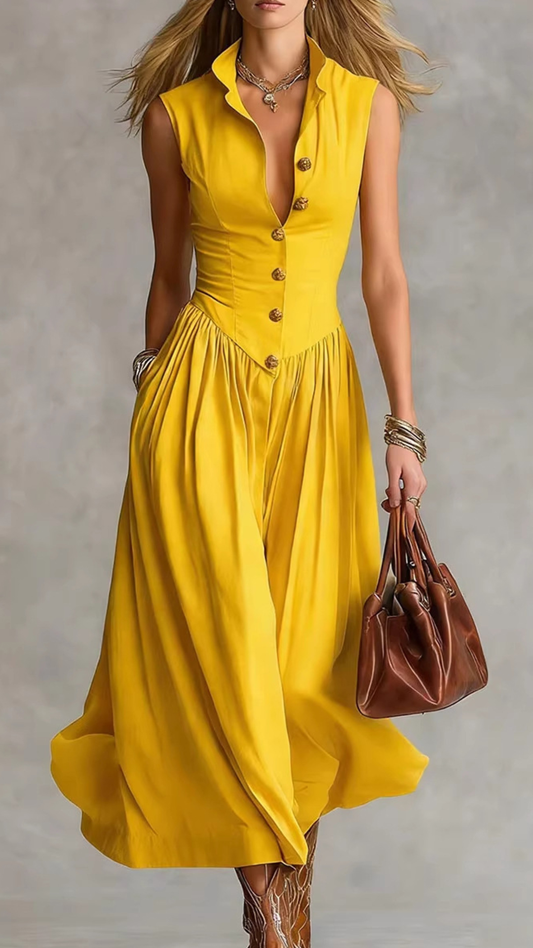 Women's Cotton-Blend Waisted Sleeveless Shirtdress