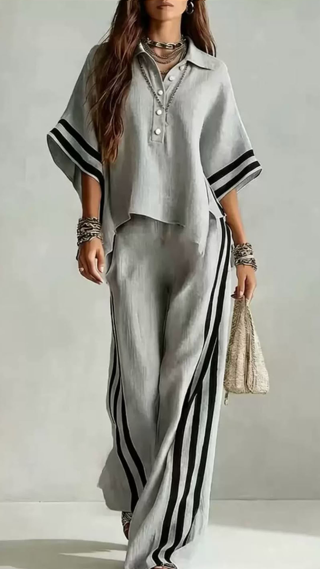 Women Relaxed Striped Two-Piece Lounge Set