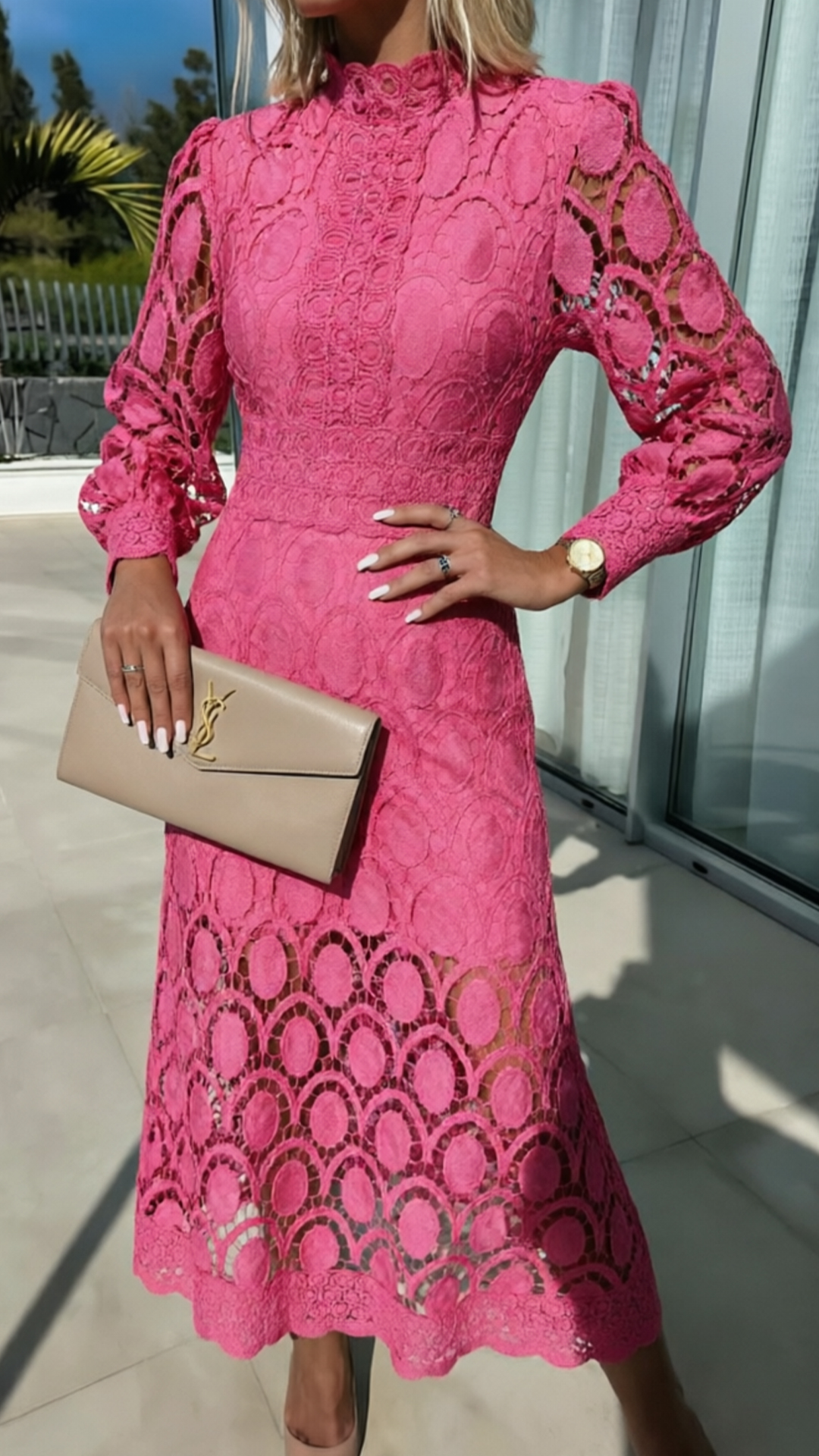 Women's Lace Cotton-Blend Midi Dress