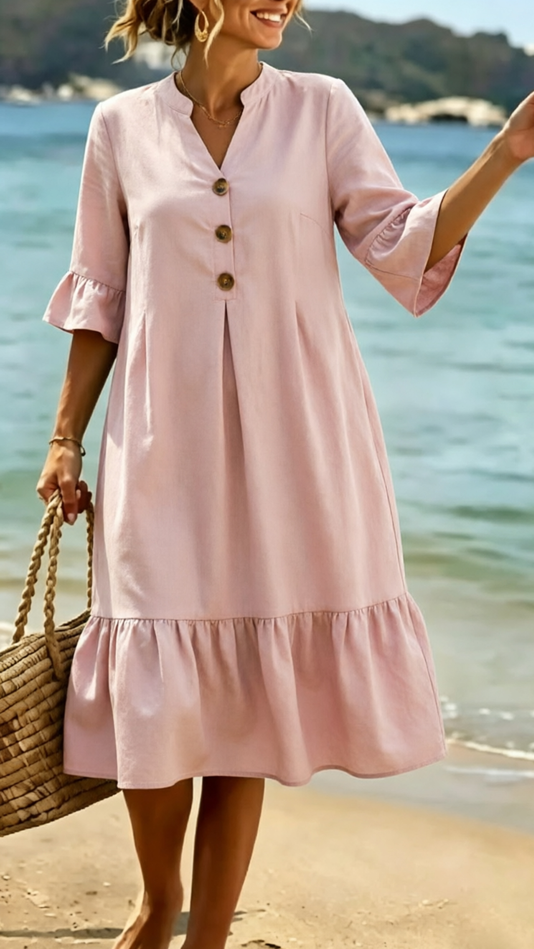 Women's Cotton-Blend Polka Dot Ruffle Hem Dress
