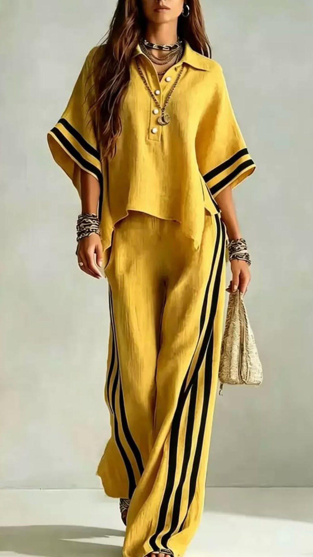 Women Relaxed Striped Two-Piece Lounge Set