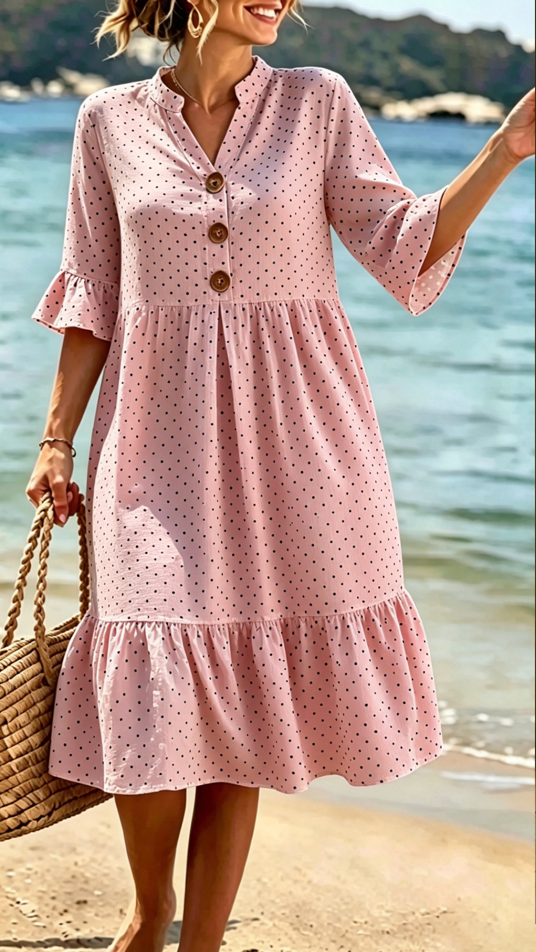 Women's Cotton-Blend Polka Dot Ruffle Hem Dress