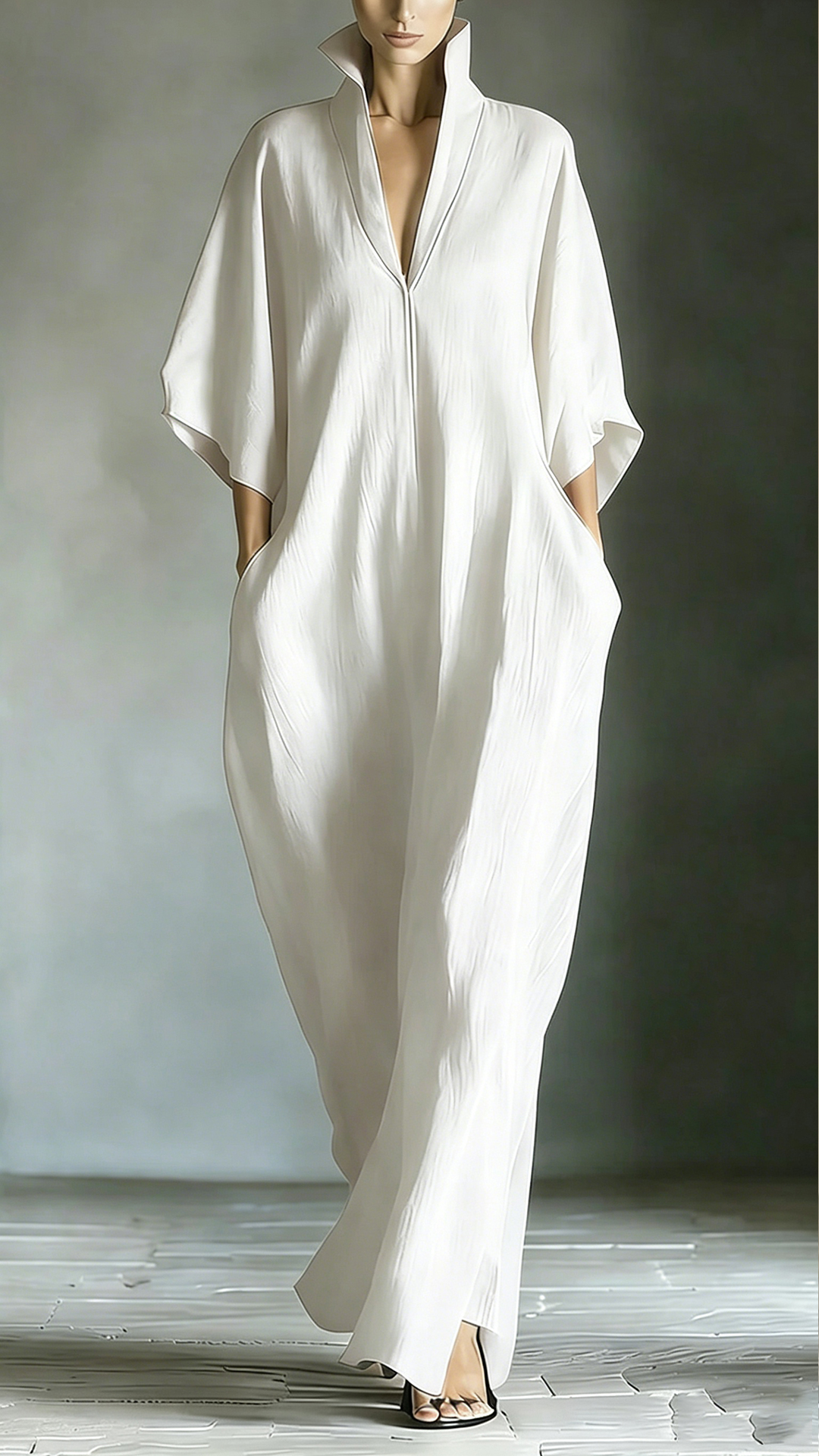 Women's Cotton-Blend Stand Collar V-Neck Loose Caftan